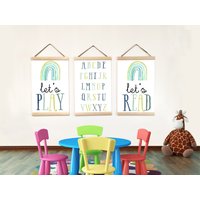 Bildung Poster Set Von 3 Canvas, Alphabet Leinwand Druck Wandbehang, Let Es Play & Read Prints, Art Decor Klassenzimmer Und Kinder Spielzimmer von BabyTriffle