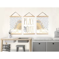 Boho Regenbogen Dekor Für Kinderzimmer, Leinwand Hängendes 3Er Set, Pastell Wand Kunst Spielzimmer, Druck Baby Junge Mädchen Geschenk, Spielen Sie von BabyTriffle