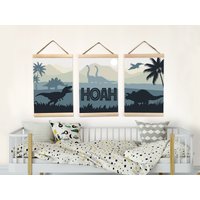 Leinwand Hängen Set Von 3 - Dinosaurier Junge Kinderzimmer Dekor Jurassic Welt Holz Aufhänger Rahmen & Poster Kinder Wandkunst Namensschild von BabyTriffle