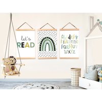 Neutrale Bildung Leinwand Wand Dekor Kleinkind, Set Von 3 Drucke Hängendes Kinderzimmer, Alphabet Print Kinder, Regenbogen Kunst Poster, Baby von BabyTriffle