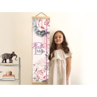Personalisierte Wachstumskarte Für Mädchen Schlafzimmer, Pfingstrose Wandkunst Kinderzimmer, Leinwand Floral Rosa Dekor, Höhenkarte Kinder von BabyTriffle