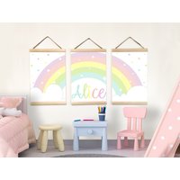 Regenbogen Leinwand Wandbehang Set Von 3, Personalisierte Mädchen Name Druck Mit Holzrahmen Dekor Schlafzimmer, Einhorn Kinderzimmer von BabyTriffle