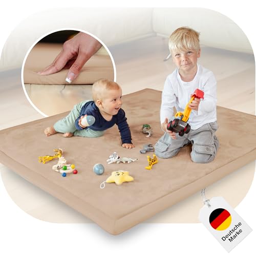 BabybeFun Krabbelmatte Baby - kuschelig weich - 3cm Dicke Spielmatte - schützt vor Stößen - Teppich Kinderzimmer 150x150cm - rutschfeste Schaumstoffmatte - Spielteppich Kinder - Krabbeldecke warm von BabybeFun