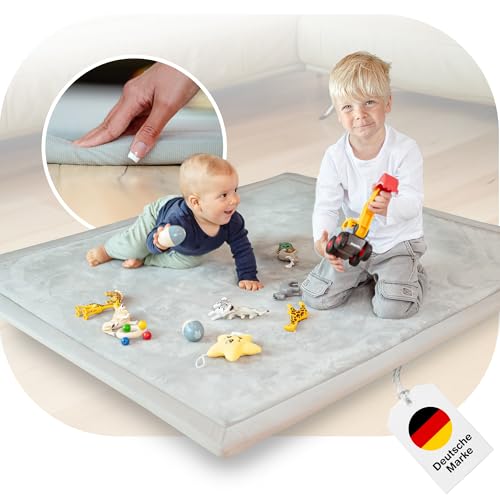 BabybeFun Spielmatte Baby - kuschelig weich - 3cm Dicke Krabbelmatte - Teppich Kinderzimmer 150x150cm - rutschfeste Schaumstoffmatte - Spielteppich Kinder - Krabbeldecke - Kinderteppich warm - Grau von BabybeFun