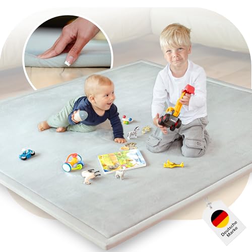 BabybeFun Spielmatte Baby - kuschelig weich - 3cm Dicke Krabbelmatte - Teppich Kinderzimmer 180x200cm - rutschfeste Schaumstoffmatte - Spielteppich Kinder - Krabbeldecke - Kinderteppich warm - Grau von BabybeFun