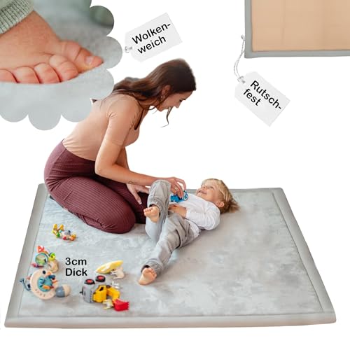 BabybeFun Krabbelmatte Baby - kuschelig weich - 3cm Dicker Teppich Kinderzimmer 120x120x3cm - rutschfest - Spielmatte Baby - Spielteppich Kinder - Krabbeldecke - Kinderteppich - perfekt zum Krabbeln von BabybeFun
