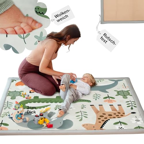 BabybeFun Krabbelmatte Baby - kuschelig weich - 3cm Dicker Teppich Kinderzimmer 150x150x3cm - rutschfest - Spielmatte Baby - Schaumstoffmatte - Spielteppich Kinder - Krabbeldecke - Kinderteppich warm von BabybeFun