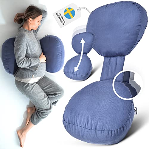BabybeFun kompaktes Schwangerschaftskissen zum Schlafen gegen Rückenschmerzen [Extra Komfort Dank Verstellfunktion] Pregnancy Pillow | Waschbar | Flexible Füllung | Dunkelblau von BabybeFun