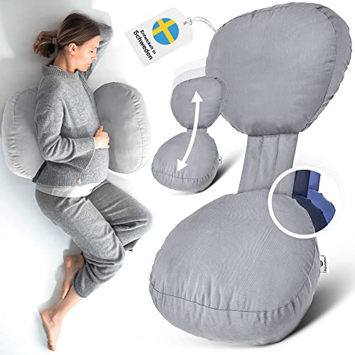 BabybeFun kompaktes Schwangerschaftskissen zum Schlafen gegen Rückenschmerzen [Extra Komfort Dank Verstellfunktion] Pregnancy Pillow | Waschbar | Flexible Füllung | Hellgrau von BabybeFun