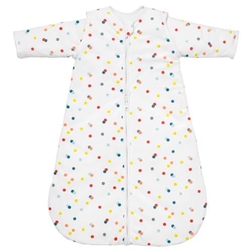 Babycalin - Schlafsack 0-6 Monate Winter aus Samt mit Punkten - Winterschlafsack mit abnehmbaren Ärmeln - Schlafsack 65 cm - Schlafsack Tog 4 - Öffnung in der Mitte für Gurte, Autositz und Gemüse von Babycalin