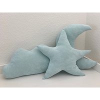 Dekokissen Stern Wolke Mond Frottee Helles Altmint Dekokissen Stern Wolke Mond Frottee Helles Altmint von BabyglueckDesign