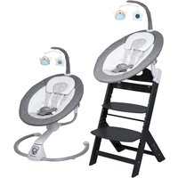 BabyGo Hochstuhl "Family Homey Set, schwarz/hellgrau" () mit elektrischer Babywippe inkl. Spielbogen von Babygo