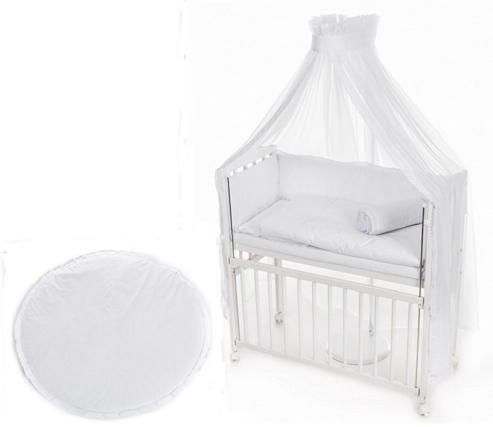 Babyhafen Beistellbett Mobiles Beistellbett mit Rollen komplett inkl. Krabbeldecke Weiß von Babyhafen