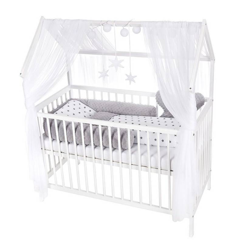 Babyhafen Kinderbett Babyhafen Hausbett Kinderbett 120x60 Matratze Minky Bettset Sterne (Komplett set, Hausbett, Matratze, Bettwäscheset und Deko-Set (sehe Bildern), Komplettbett von Babyhafen