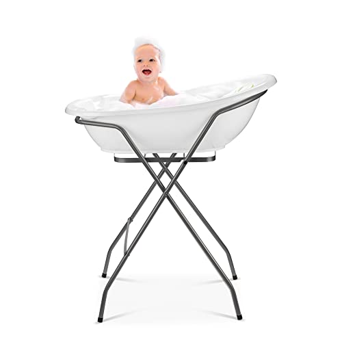 Baby Badewanne mit Gestell 4 Set TÜV Rheinland zertifiziert! Babybadewannen + Baby Badewannensitz +Abfluss + Gestell - Babywanne mit Ständer! Baby Pflegeset für Neugeborene. von Babykajo