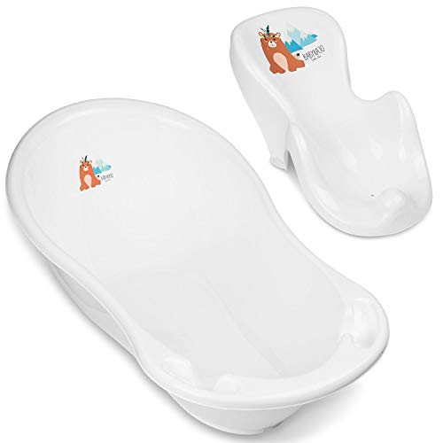 Baby Badewanne mit Baby badewannensitz 2 Set - TÜV Rheinland zertifiziert! - Babybadewanne Neugeborene ab 0 bis 24 Monate mit Stöpsel + Baby badewannensitz mit Anti Rutsch Beschichtung! von Babykajo