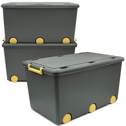 Babykajo 3 Aufbewahrungsboxen mit Deckel und Rollen 50L - Stapelboxen mit Deckel undurchsichtig - Plastikbox mit Deckel zum verschließen- Kisten Aufbewahrung mit Deckel Babykajo 3 Aufbewahrungsboxen mit Deckel und Rollen 50L - Stapelboxen mit Deckel undurchsichtig - Plastikbox mit Deckel zum verschließen- Kisten Aufbewahrung mit Deckel von Babykajo