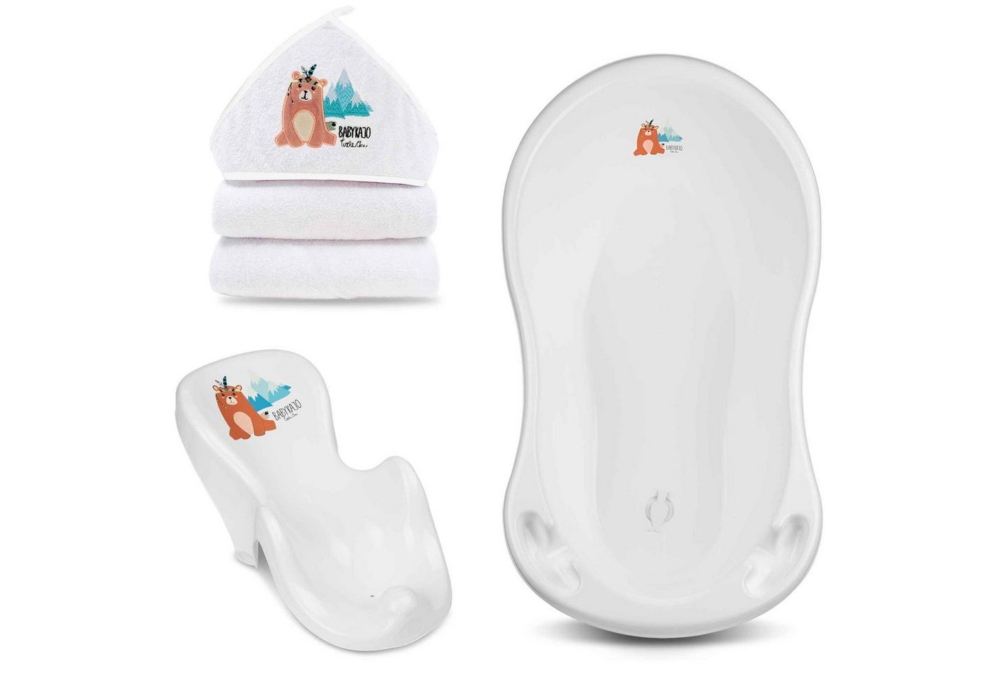 Babykajo Babybadewanne, (Set, 3-tlg), Baby Wanne, Wanneneinsatz, Kapuzenhandtuch von Babykajo