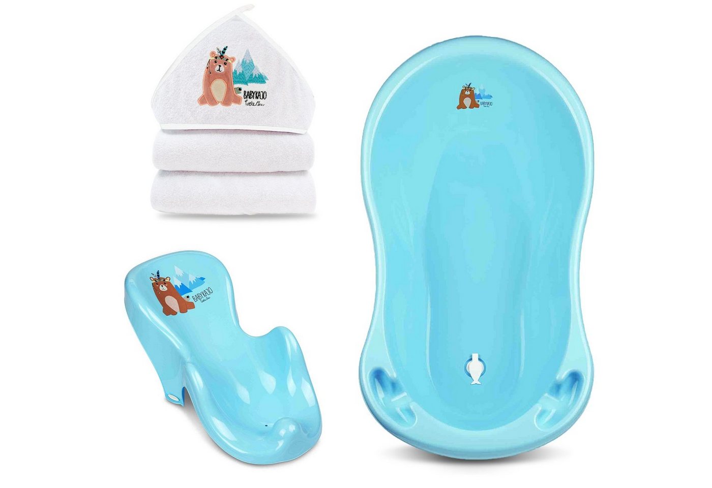 Babykajo Babybadewanne, (Set, 3-tlg), Baby Wanne, Wanneneinsatz, Kapuzenhandtuch von Babykajo