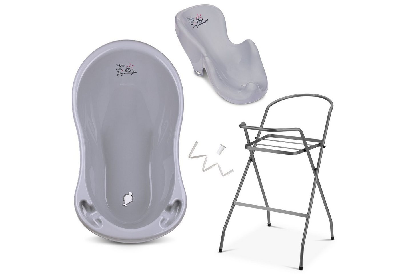 Babykajo Babybadewanne, (Set, 4-tlg), Baby Wanne mit Ständer, Wannensitz, Schlau - TÜV Rheinland geprüft von Babykajo