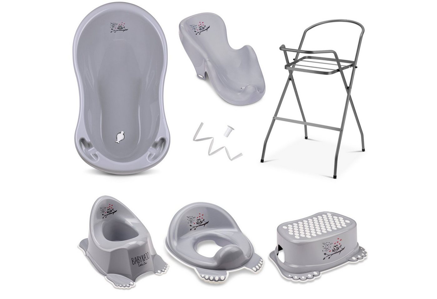 Babykajo Babybadewanne, (Teile, 7-tlg), Baby Badewanne mit Gestell + Badesitz + Töpfchen + Hocker + WC Trainer von Babykajo