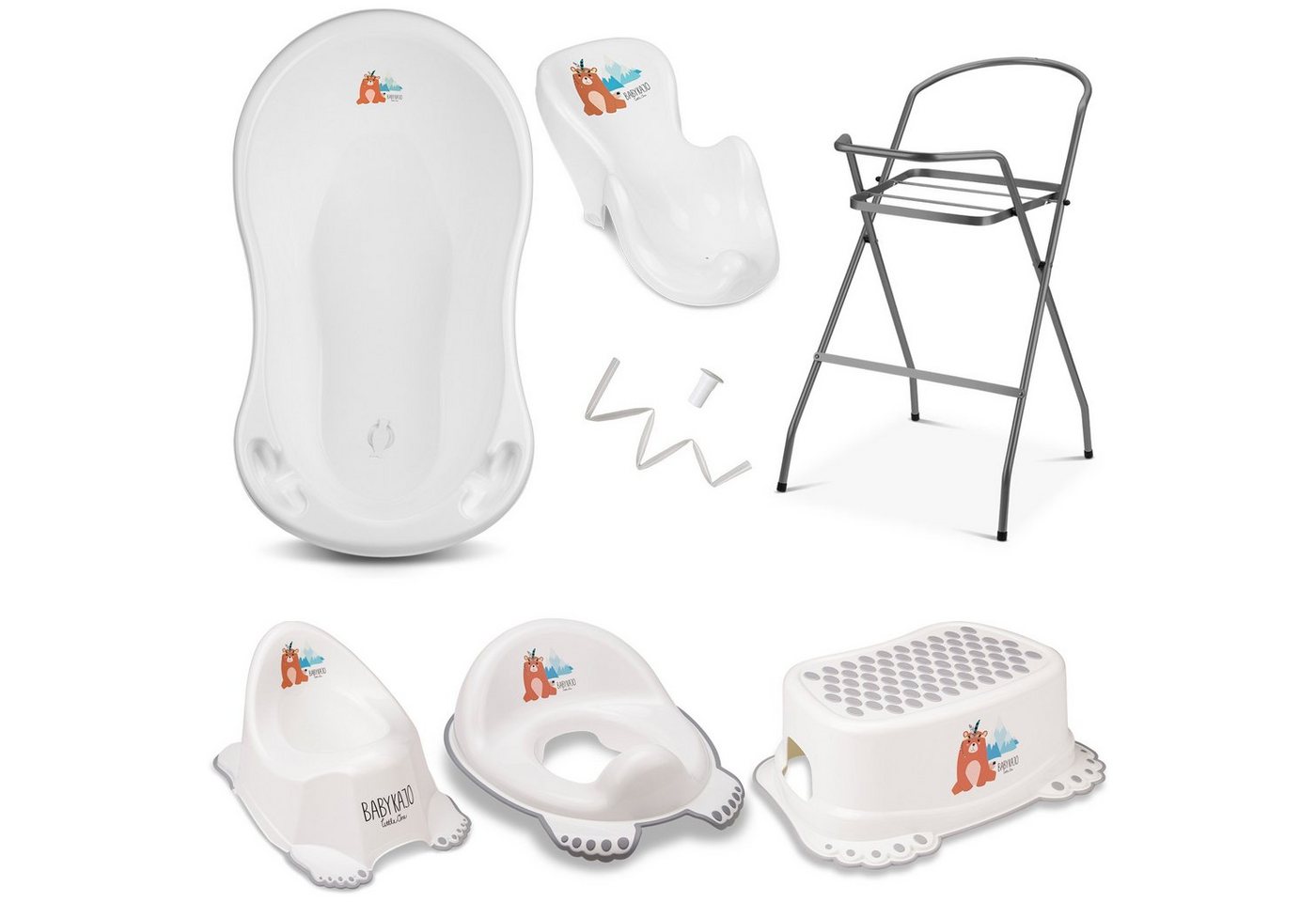 Babykajo Babybadewanne, (Teile, 7-tlg), Baby Badewanne mit Gestell + Badesitz + Töpfchen + Hocker + WC Trainer von Babykajo