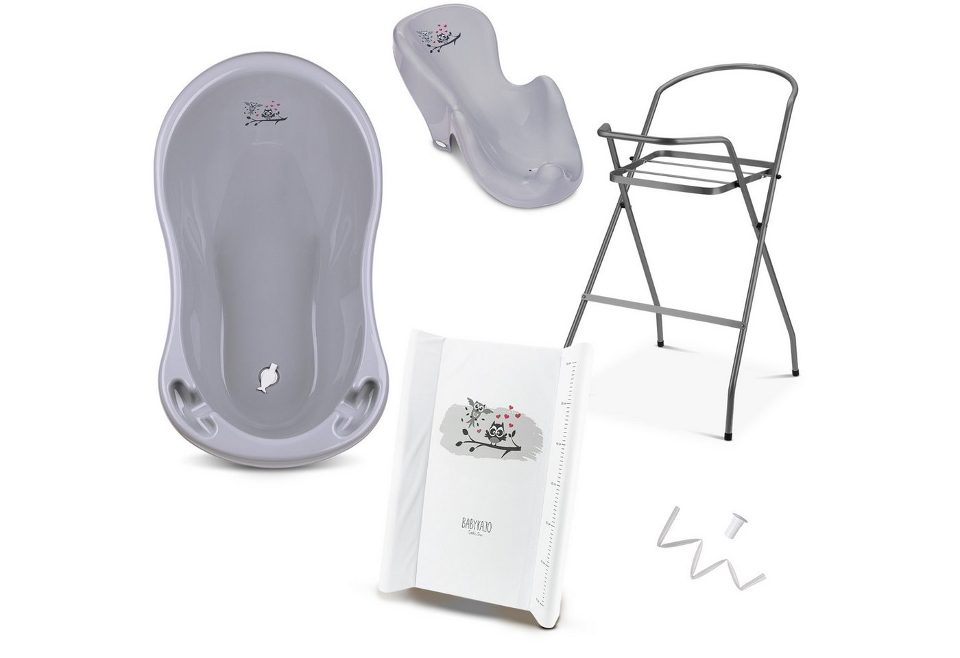 Babykajo Babybadewanne mit Ständer, (Set, 5-tlg), Babywanne mit Gestell, Sitz, Schlauch und Wickelauflage - TÜV geprüft von Babykajo