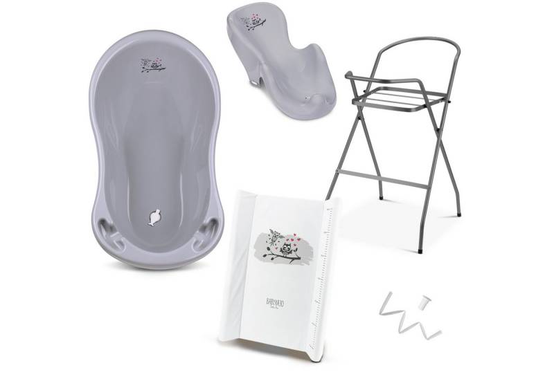 Babykajo Babybadewanne mit Ständer, (Set, 5-tlg), Babywanne mit Gestell, Sitz, Schlauch und Wickelauflage - TÜV geprüft von Babykajo