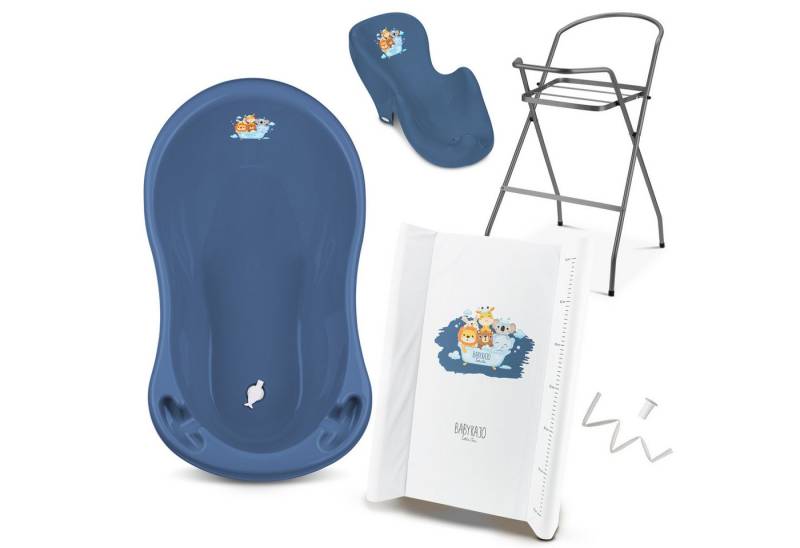 Babykajo Babybadewanne mit Ständer, (Set, 5-tlg), Babywanne mit Gestell, Sitz, Schlauch und Wickelauflage - TÜV geprüft von Babykajo