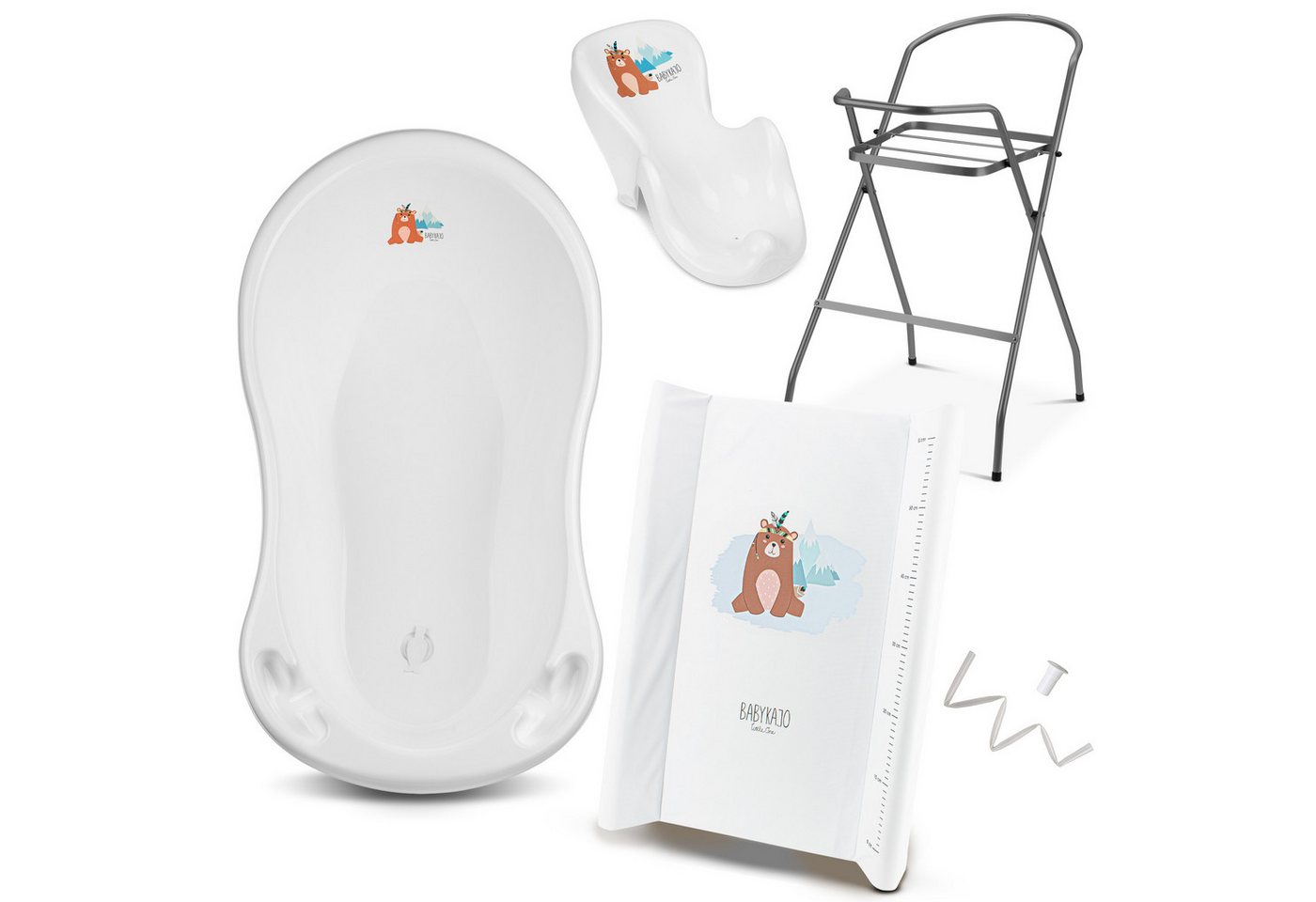 Babykajo Babybadewanne mit Ständer, (Set, 5-tlg), Babywanne mit Gestell, Sitz, Schlauch und Wickelauflage - TÜV geprüft von Babykajo