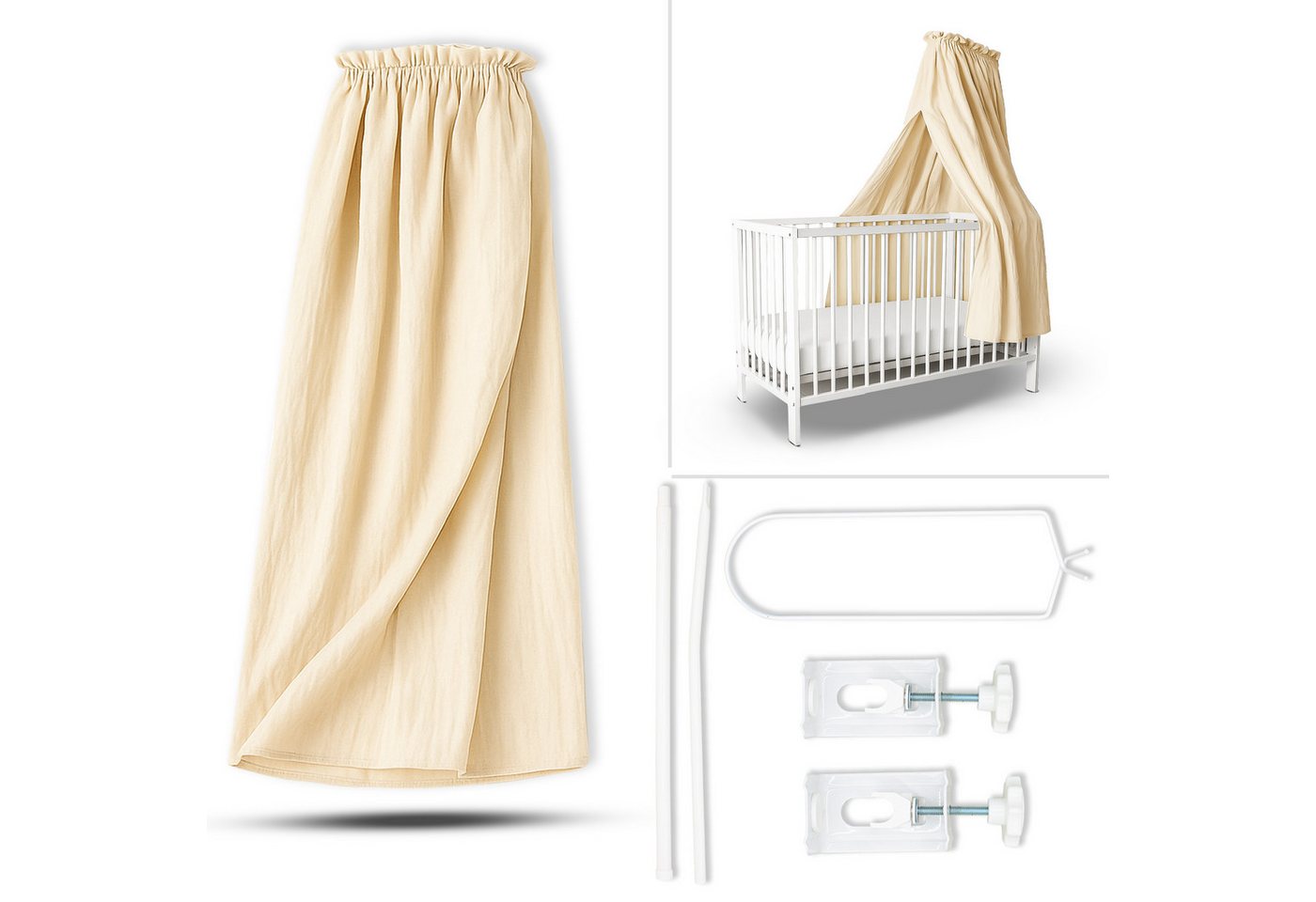 Babykajo Betthimmel Stoff + Ständer (Set, 2-tlg., in verschiedenen Varianten), Betthimmel Ständer mit Betthimmel für Babybetten von Babykajo