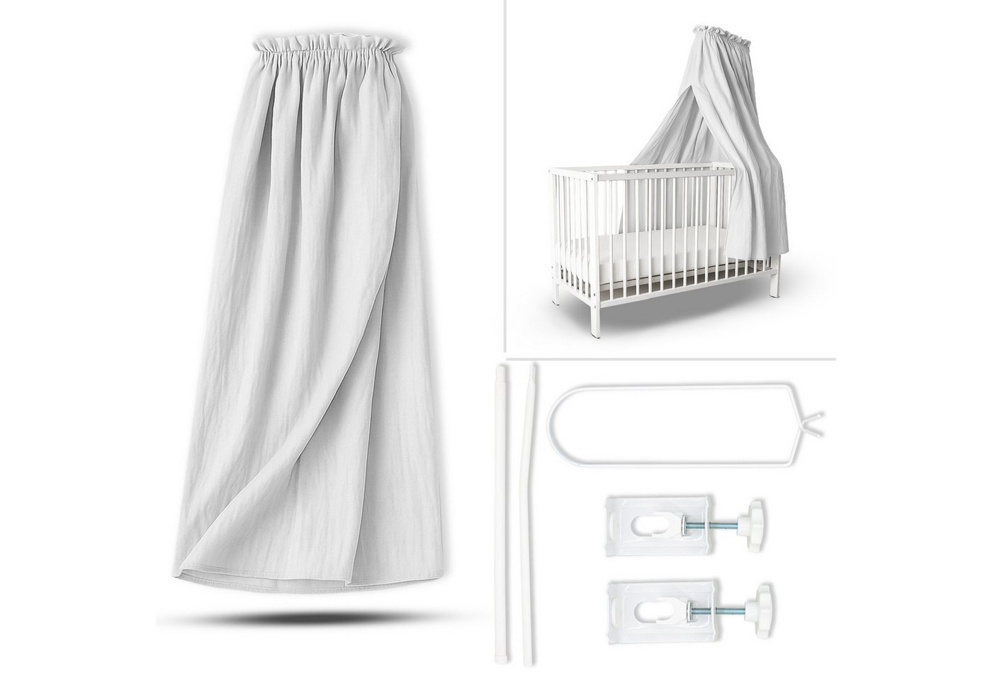 Babykajo Betthimmel Stoff + Ständer (Set, 2-tlg., in verschiedenen Varianten), Betthimmel Ständer mit Betthimmel für Babybetten von Babykajo