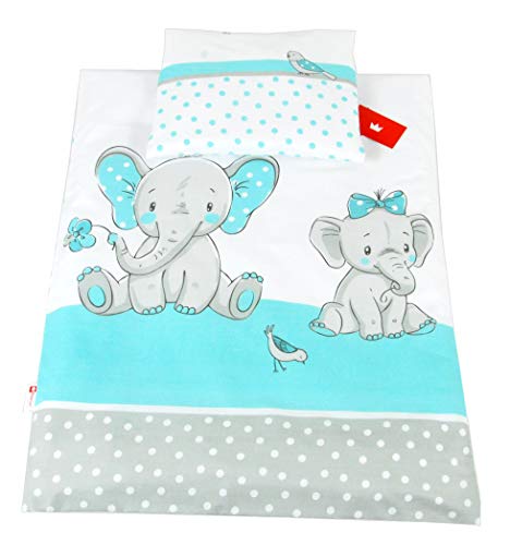 BabyLux 2 TLG. Set Bezug für Kinderwagen Stubenwagen oder Wiege Garnitur Bettwäsche Kissen Decke 60 x 78 cm (111. Elephanten Turkis) von BabyLux