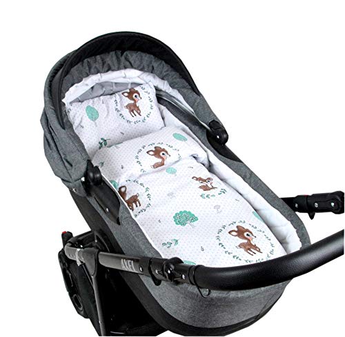 BabyLux 2 TLG. Set Bezug für Kinderwagen Stubenwagen oder Wiege Garnitur Bettwäsche Kissen Decke 60 x 78 cm (120. Wald REH) von BabyLux