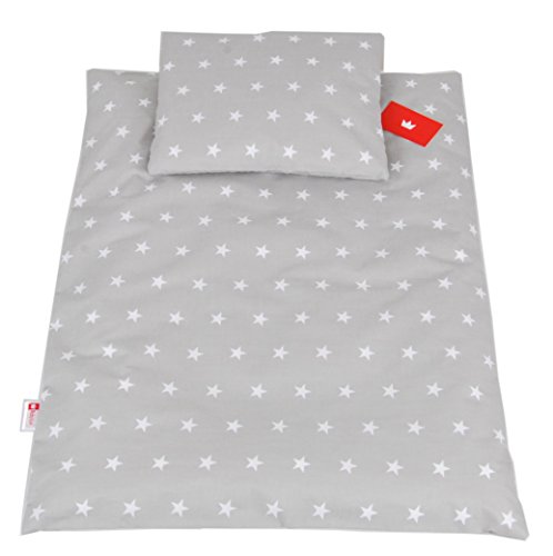 BabyLux 2 TLG. Set Bezug für Kinderwagen Stubenwagen oder Wiege Garnitur Bettwäsche Kissen Decke 60 x 78 cm (91. Sterne Grau) von BabyLux