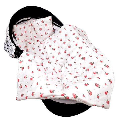 Babylux Babydecke Musselin 75x60 cm – Weiche Kuscheldecke für Kinderwagen & Stubenwagen, Atmungsaktiv, Perfekt für Sommer, Geschenk für Neugeborene MPM (D2 Röschen) von Babylux
