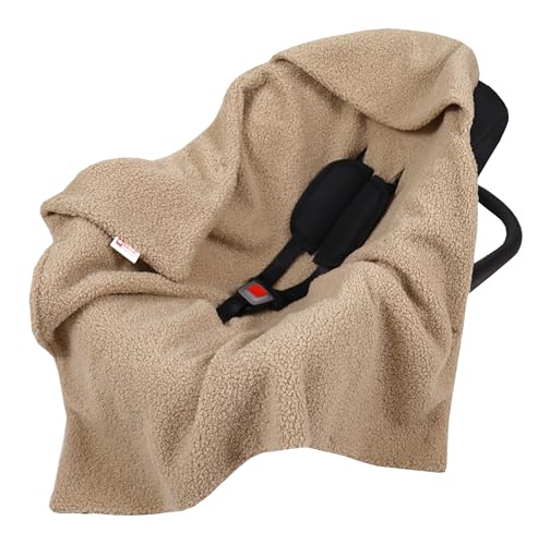 Babylux Einschlagdecke Bouclé 80x80 cm – Kuschelige Babydecke mit Kapuze für Autositz, Babyschale & Kinderwagen – Weiche Baby Kuscheldecke Made in EU (Bouclé - Beige) von Babylux