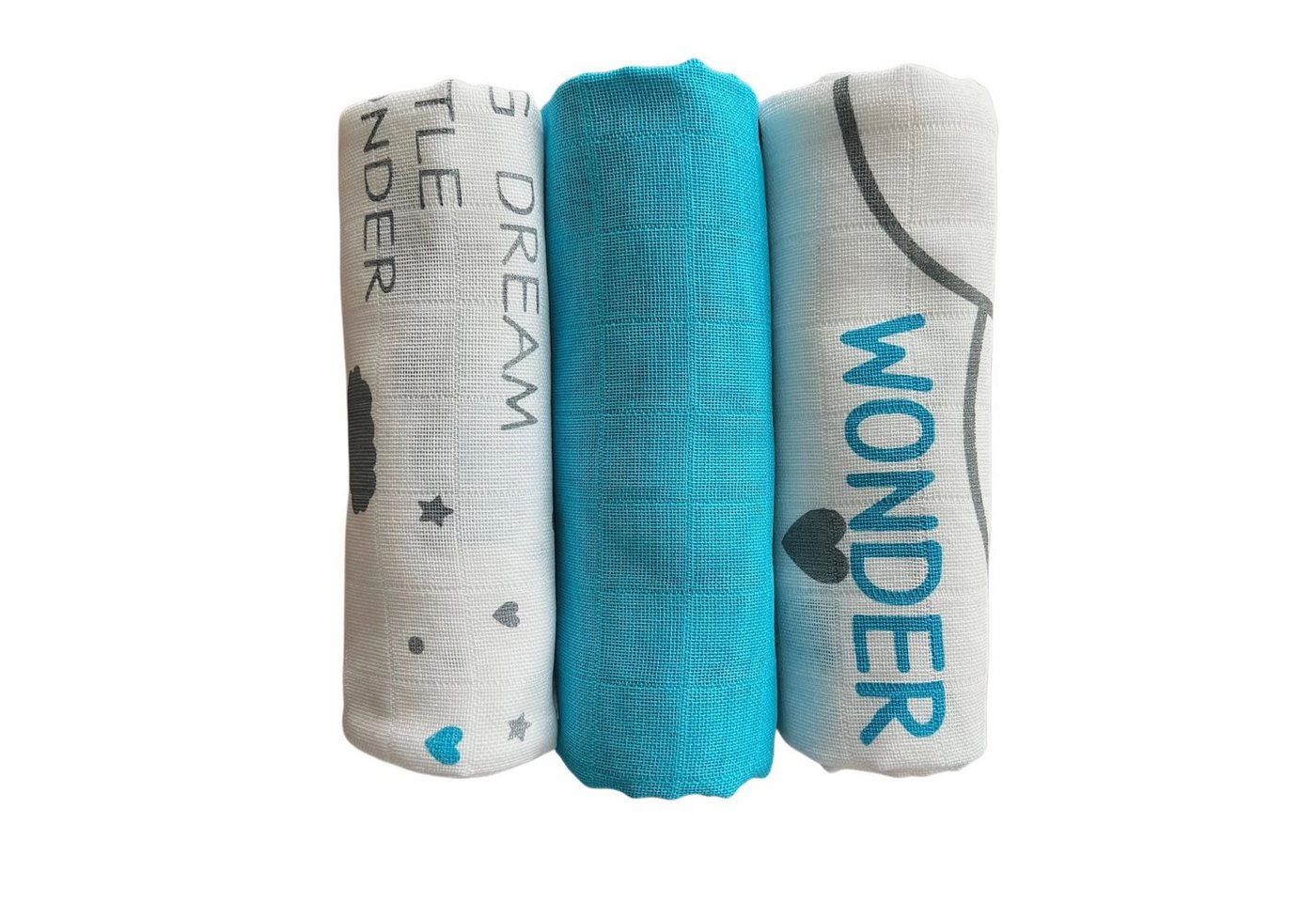 Babymajawelt Spucktuch Baby Mullwindeln "Wonder" 70x70 cm 3er Pack aqua, (3-tlg), Made in EU, Hohe Qualität, Saugfähig, Reine Baumwolle von Babymajawelt