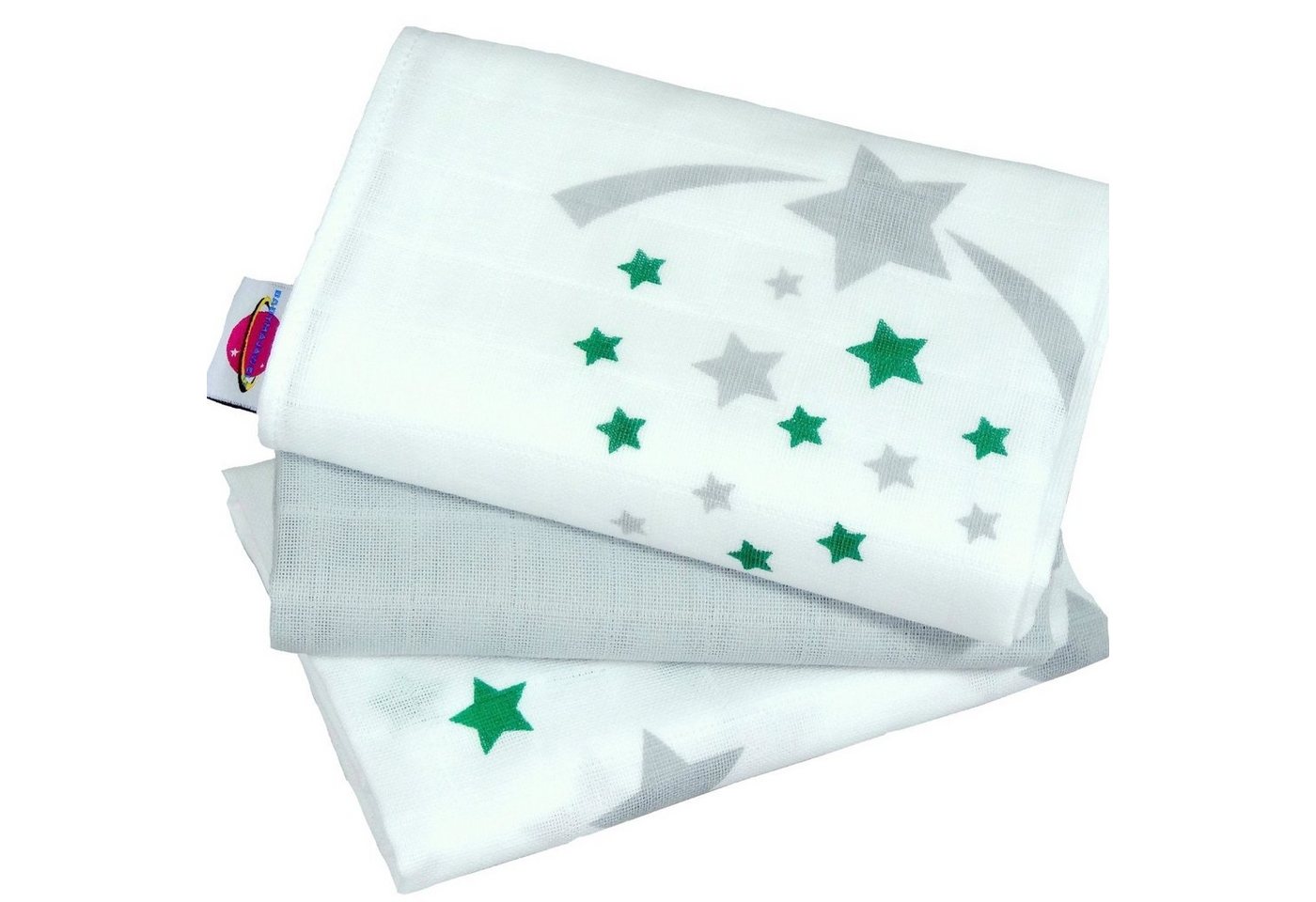 Babymajawelt Spucktuch Baby Mullwindeln Stars" 70x70 cm 3er Pack Sterne grau, (Set, 3-tlg., 3 Stück Mulltücher 70x70 cm), Made in EU, Hohe Qualität, Saugfähig, Reine Baumwolle" von Babymajawelt