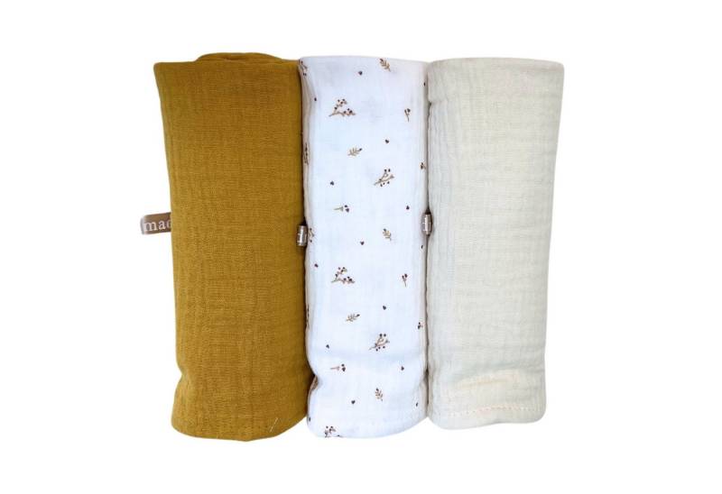 Babymajawelt Spucktuch Musselin Baby Spucktücher Set - Stoffwindeln Mullwindeln, (Geschenk Set, 3-tlg., 3 Stück Schnuffeltücher, 65x65cm), Geschenk zur Geburt, Erstausstattung Besonders Weich & Zart von Babymajawelt