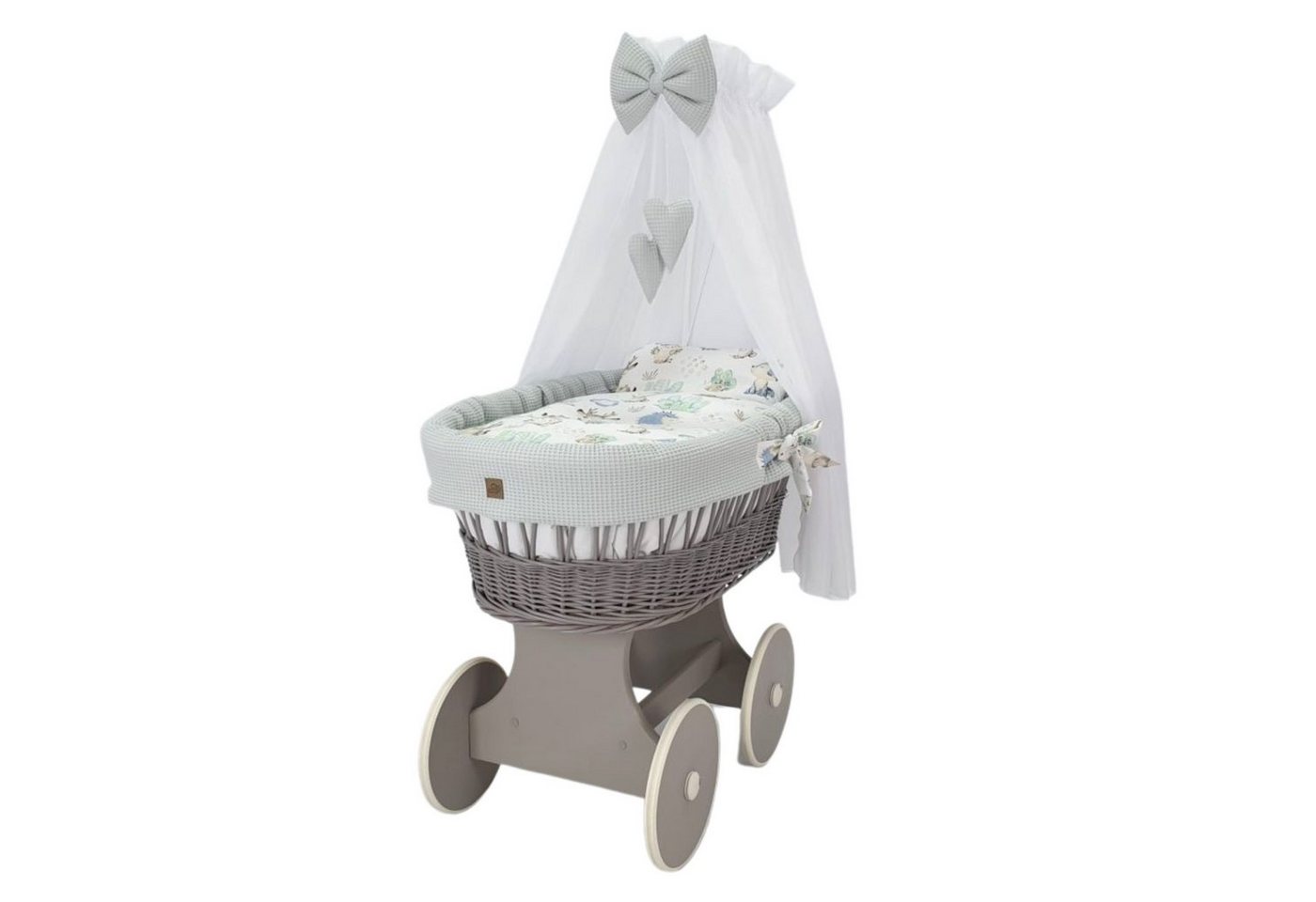 Babymajawelt Stubenwagen Baby Stubenwagen Komplett Set, Große Räder, Igel im Wald, grau 100122, Babybett Made in EU, Naturweide, Leise Räder von Babymajawelt