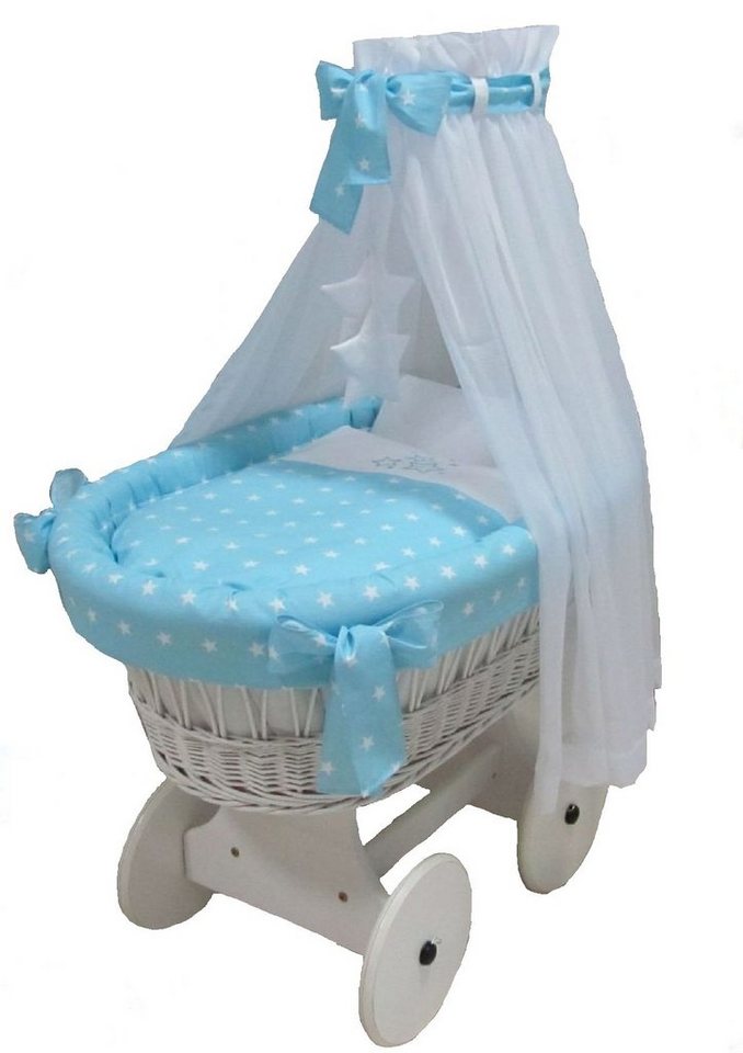 Babymajawelt Stubenwagen Baby Stubenwagen Komplett Set, mit Ausstattung Große Räder, STARS, Made in EU, Naturweide, Sorglos Paket von Babymajawelt