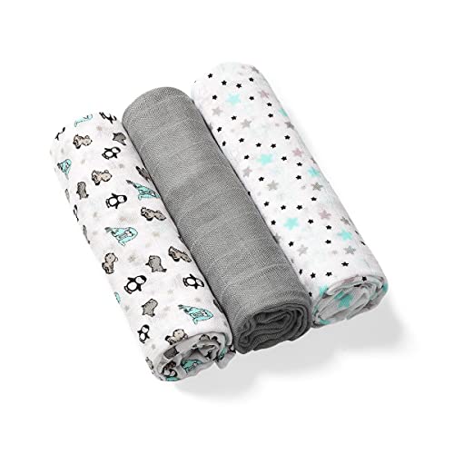 Baby Mullwindeln Bambus 70x70 3er Pack, weich allergikergeeignet Baby SpucktüchTop Geschenk zur Geburt … (grau) von Babyono