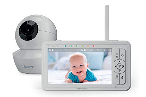 Babysense 5" HD-Babyphone mit Kamera und Audio, 720p, Fernbedienung Schwenk- und Neigefunktion, Verstellbares Nachtlicht, Lange Reichweite, Zwei-Wege-Audio, 4-facher Zoom, Nachtsicht, 4000mAh Akku von Babysense