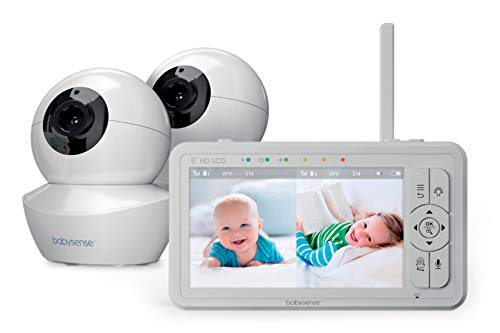 Babysense Baby Monitor mit 5" HD Split-Screen, Babyphone mit 2 HD-Kameras, Fernbedienung PTZ, Nachtlicht, 300m Reichweite, Zwei-Wege-Audio, 4-facher Zoom, 4000mAh Akku, 720p von Babysense