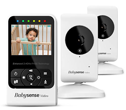 Babysense Video-Babyphone Zwei Kameras und Audio, Großer Reichweite, Anzeige der Raumtemperatur, Nachtsicht, Zwei-Wege-Kommunikation, Schlafliedern und Funktion weißes Geräusch, Modell V24R_2 von Babysense
