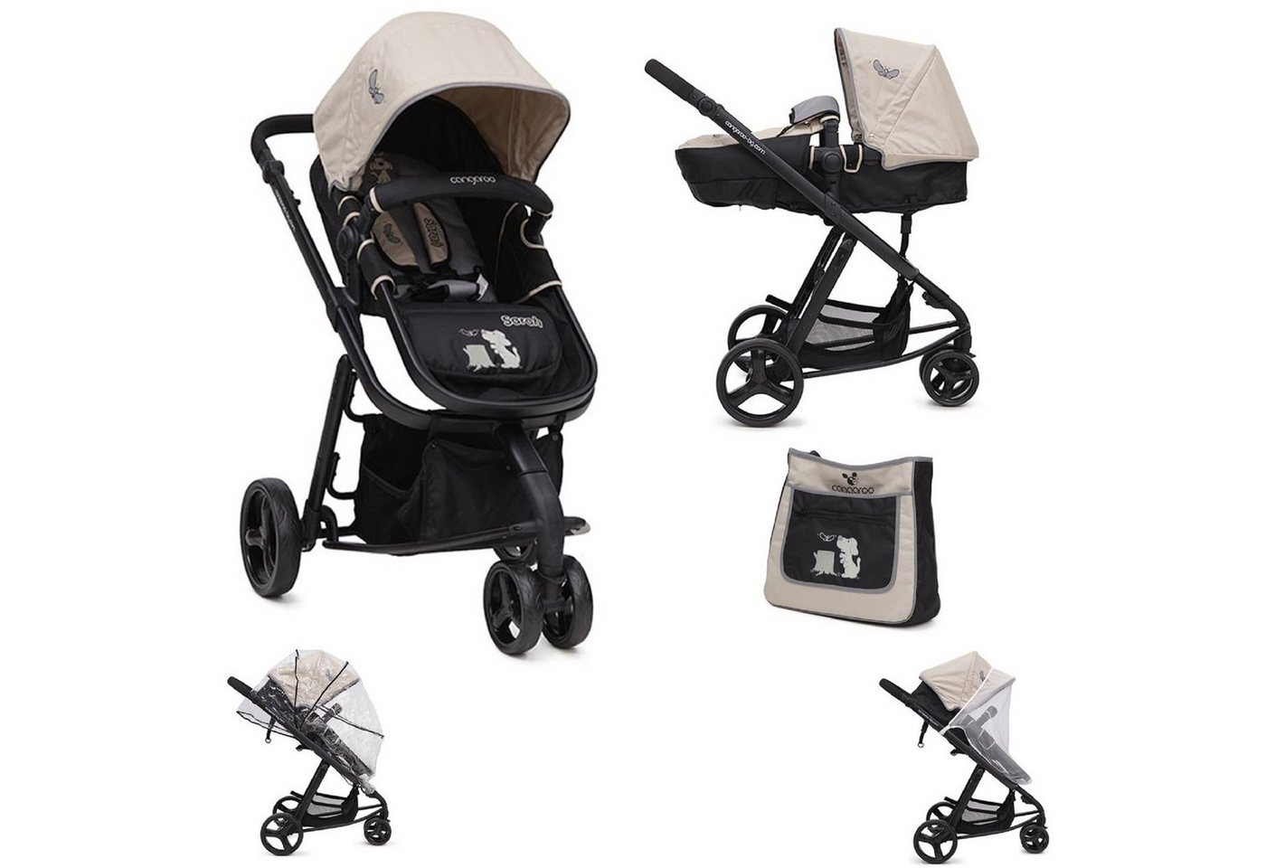 Babyshoppen Kombi-Kinderwagen Kombikinderwagen Sarah 2 in 1, klappbar, Faltverdeck, Ablagekorb, Wickeltasche von Babyshoppen