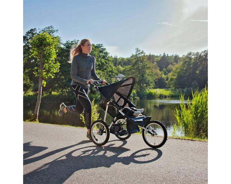 Babytrold Kinder-Buggy Jogger Buggy Schwarz luftbereift, 8 kg, mit Handbremse & Korb, ergonomisch, geformte Schiebestange, komfortables Handling von Babytrold