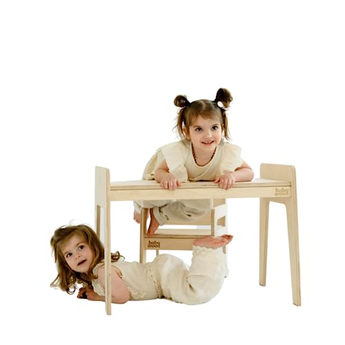 Babywood Tisch und Stuhl für Kinder, Kinderschreibtisch Set mit Stuhl aus Holz, sicherer Spieltisch Set (Natur) von Babywood