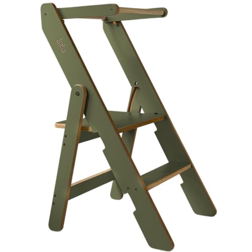 Lernturm Klappbar aus Holz, Lernturm faltbar, Küchenturm aus Holz, Klappbarer Küchenhelfer, Lerntower Montessori, Kleiner Lehrturm (Olive) von Babywood